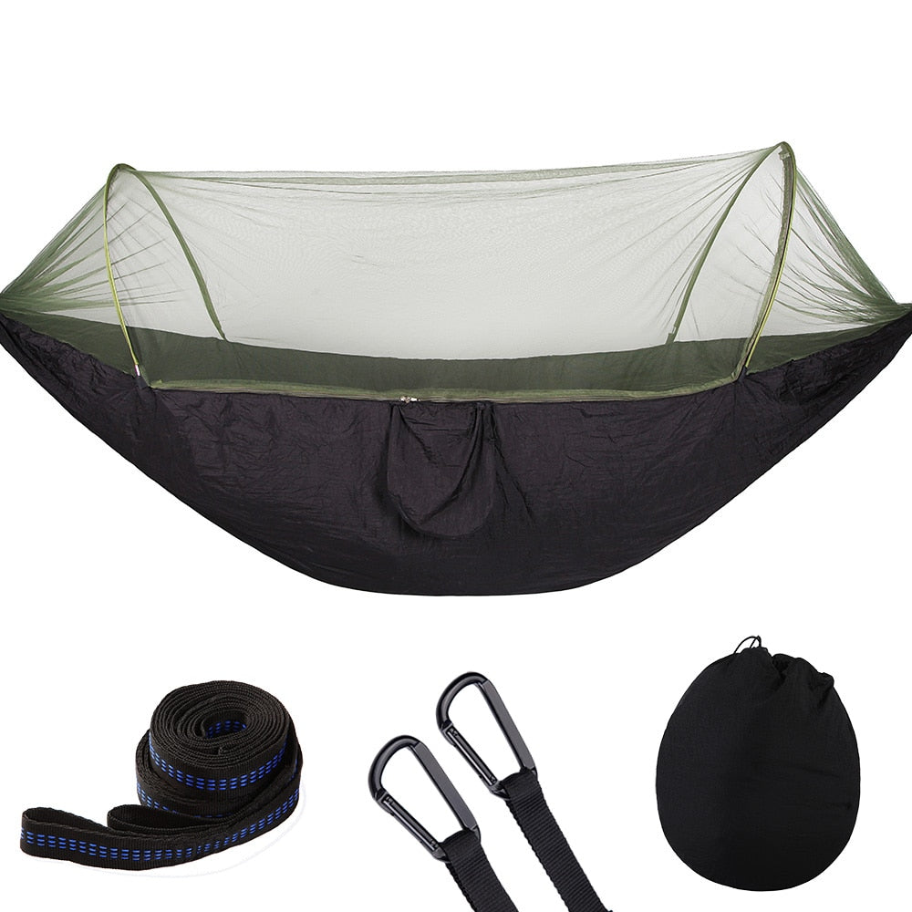 Camping Sleeping Hammock with Mosquito Net and Pop-Up Light Portable Camping Stuff