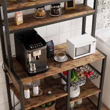 Load image into Gallery viewer, Bakers Rack with Power Outlet, Coffee Bar with Wire Drawer, Microwave Stand, and Kitchen Buffet Table
