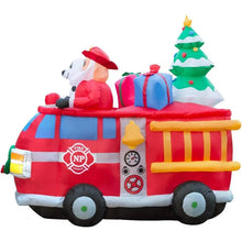 Load image into Gallery viewer, 6.5 ft Christmas Inflatable Fire Truck with Santa Yard Decoration
