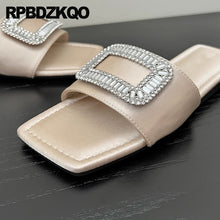 Load image into Gallery viewer, Open Toe Metallic Rhinestone Slippers Brand Italian Crystal Flats
