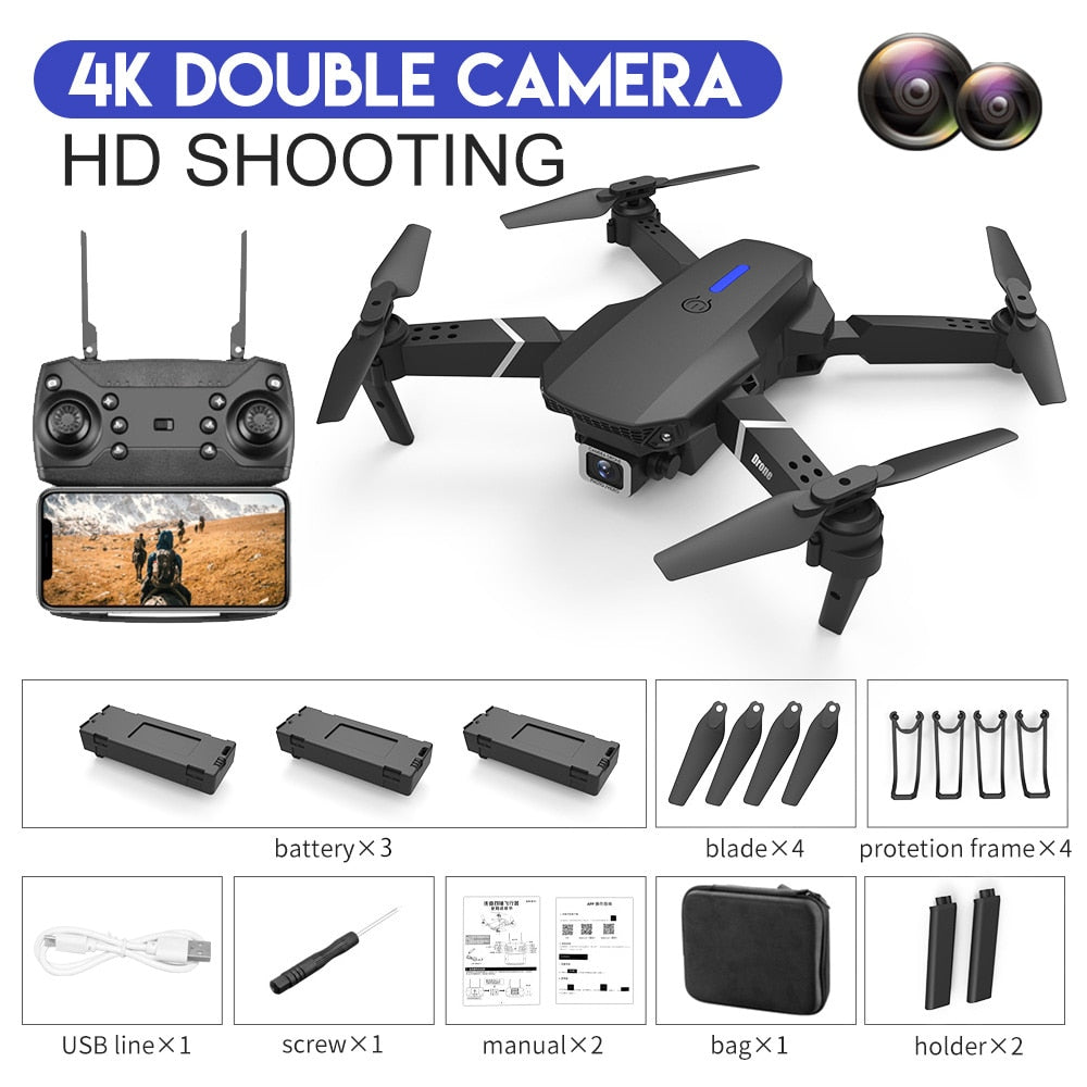 Pro RC Drone 4K With 1080P Wide Angle HD Camera Foldable Helicopter with WIFI