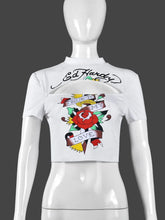 Load image into Gallery viewer, White Printed T-shirt with Hollow Out, Short Sleeve, Round Neck, and Spicy Girl Pullover Top
