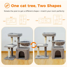 Load image into Gallery viewer, Scratching Post Cat tree for Indoor in 2 Colors for Active Cats and Removable Top Perch
