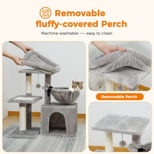 Load image into Gallery viewer, Scratching Post Cat tree for Indoor in 2 Colors for Active Cats and Removable Top Perch
