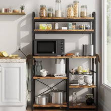 Load image into Gallery viewer, Bakers Rack with Power Outlet, Coffee Bar with Wire Drawer, Microwave Stand, and Kitchen Buffet Table
