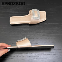 Load image into Gallery viewer, Open Toe Metallic Rhinestone Slippers Brand Italian Crystal Flats
