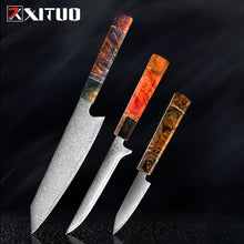 Load image into Gallery viewer, Nakiri 67 Layers Japanese Damascus Steel Chef Knife 8 Inch Solidified Wood HD
