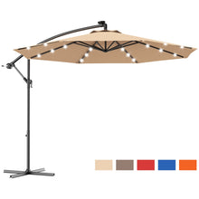 Load image into Gallery viewer, Costway Hanging Solar LED Umbrella Patio Sun Shade Offset Market W/Base OP70754
