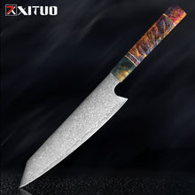 Load image into Gallery viewer, Nakiri 67 Layers Japanese Damascus Steel Chef Knife 8 Inch Solidified Wood HD
