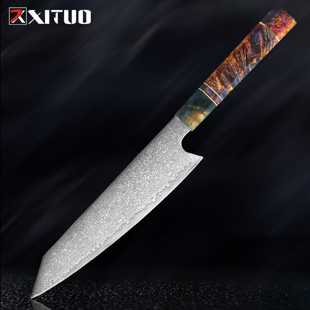 Nakiri 67 Layers Japanese Damascus Steel Chef Knife 8 Inch Solidified Wood HD