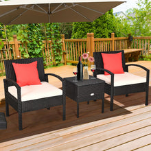 Load image into Gallery viewer, 3PCS Patio Rattan Furniture Set Storage Table Cushioned Sofa Black
