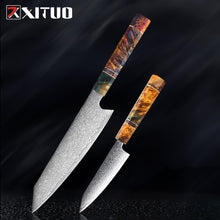 Load image into Gallery viewer, Nakiri 67 Layers Japanese Damascus Steel Chef Knife 8 Inch Solidified Wood HD
