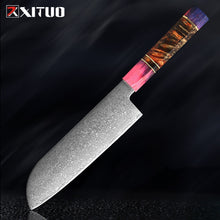 Load image into Gallery viewer, Nakiri 67 Layers Japanese Damascus Steel Chef Knife 8 Inch Solidified Wood HD
