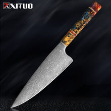 Load image into Gallery viewer, Nakiri 67 Layers Japanese Damascus Steel Chef Knife 8 Inch Solidified Wood HD
