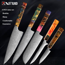 Load image into Gallery viewer, Nakiri 67 Layers Japanese Damascus Steel Chef Knife 8 Inch Solidified Wood HD
