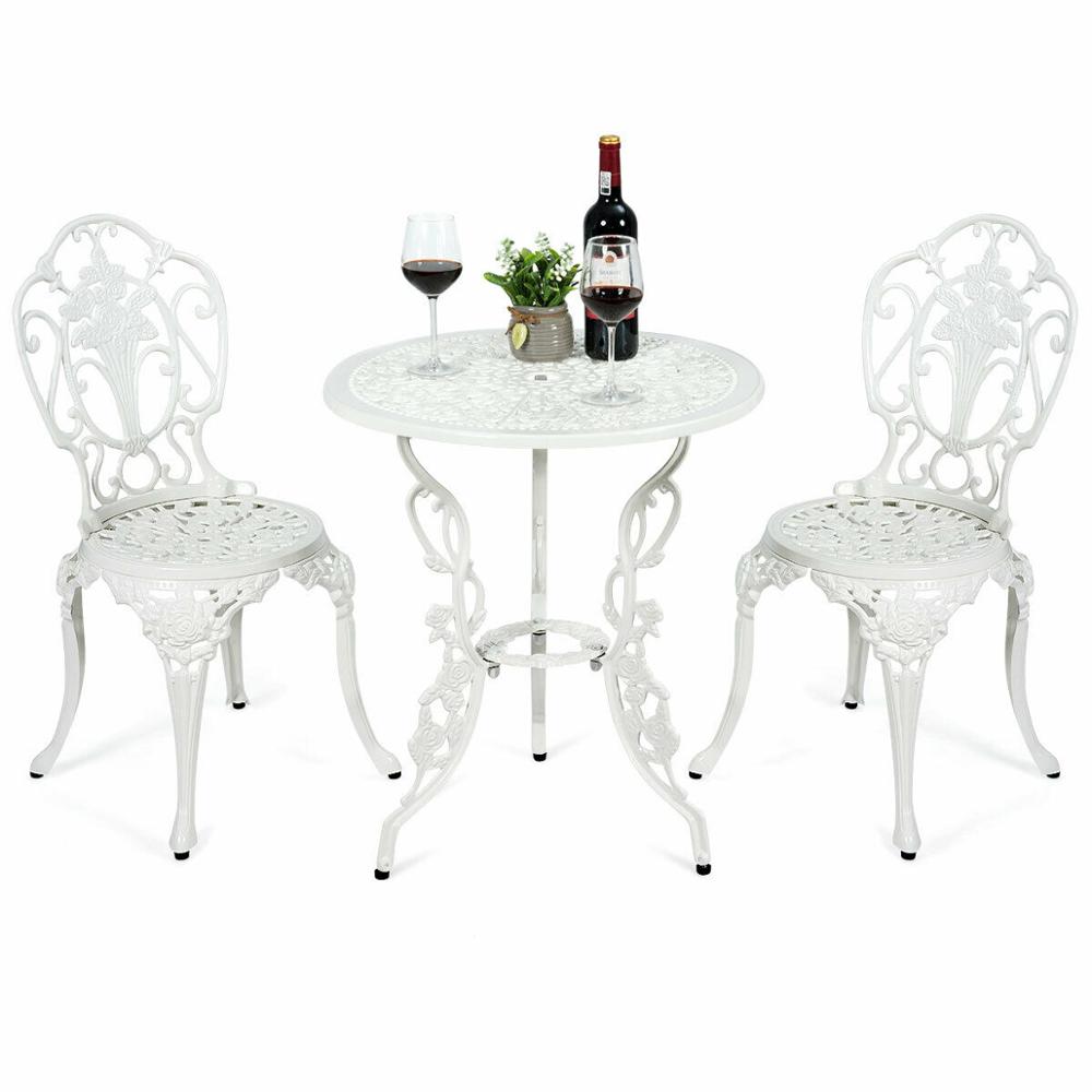 3PCS Patio Table Chairs Furniture Bistro Set Cast Aluminum Outdoor