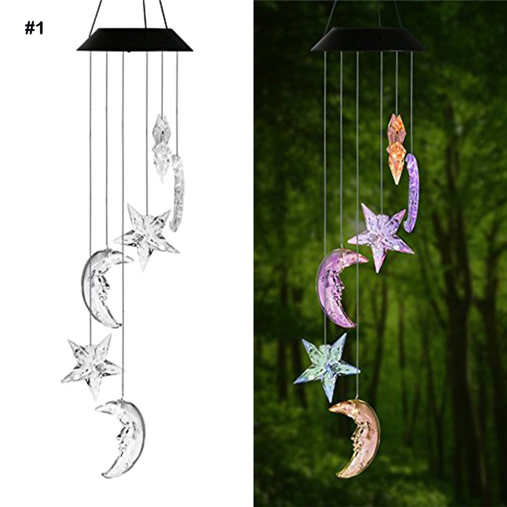 14 kinds of Solar Wind Chime Light Outdoor LED Color Change Spiral Pendant Lantern Garden Fairy Night - dorseyhomemarket