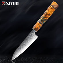 Load image into Gallery viewer, Nakiri 67 Layers Japanese Damascus Steel Chef Knife 8 Inch Solidified Wood HD
