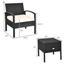 Load image into Gallery viewer, 3PCS Patio Rattan Furniture Set Storage Table Cushioned Sofa Black
