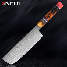 Load image into Gallery viewer, Nakiri 67 Layers Japanese Damascus Steel Chef Knife 8 Inch Solidified Wood HD
