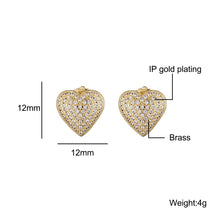 Load image into Gallery viewer, 1Pair Heart Shape Pave Rhinestone CZ Stone Ice Out Stud Earring Bling Copper For Women Jewelry
