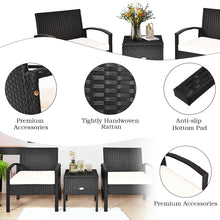 Load image into Gallery viewer, 3PCS Patio Rattan Furniture Set Storage Table Cushioned Sofa Black
