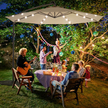 Load image into Gallery viewer, Costway Hanging Solar LED Umbrella Patio Sun Shade Offset Market W/Base OP70754
