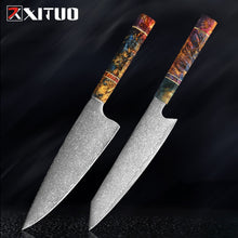 Load image into Gallery viewer, Nakiri 67 Layers Japanese Damascus Steel Chef Knife 8 Inch Solidified Wood HD
