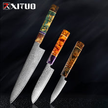 Load image into Gallery viewer, Nakiri 67 Layers Japanese Damascus Steel Chef Knife 8 Inch Solidified Wood HD
