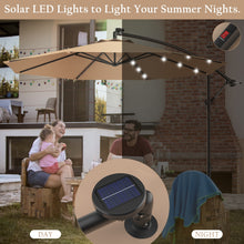 Load image into Gallery viewer, Costway Hanging Solar LED Umbrella Patio Sun Shade Offset Market W/Base OP70754
