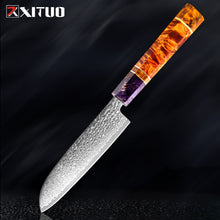 Load image into Gallery viewer, Nakiri 67 Layers Japanese Damascus Steel Chef Knife 8 Inch Solidified Wood HD
