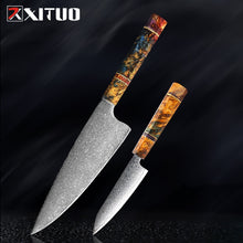 Load image into Gallery viewer, Nakiri 67 Layers Japanese Damascus Steel Chef Knife 8 Inch Solidified Wood HD
