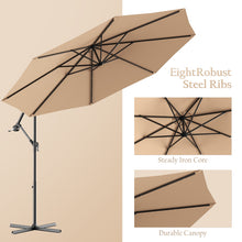 Load image into Gallery viewer, Costway Hanging Solar LED Umbrella Patio Sun Shade Offset Market W/Base OP70754
