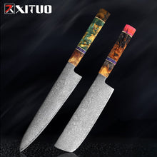 Load image into Gallery viewer, Nakiri 67 Layers Japanese Damascus Steel Chef Knife 8 Inch Solidified Wood HD
