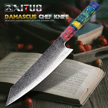 Load image into Gallery viewer, Nakiri 67 Layers Japanese Damascus Steel Chef Knife 8 Inch Solidified Wood HD
