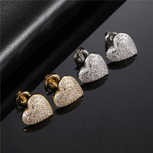 Load image into Gallery viewer, 1Pair Heart Shape Pave Rhinestone CZ Stone Ice Out Stud Earring Bling Copper For Women Jewelry
