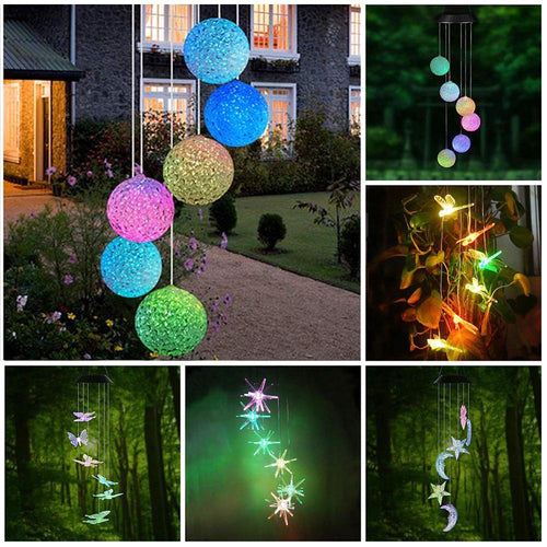 14 kinds of Solar Wind Chime Light Outdoor LED Color Change Spiral Pendant Lantern Garden Fairy Night - dorseyhomemarket