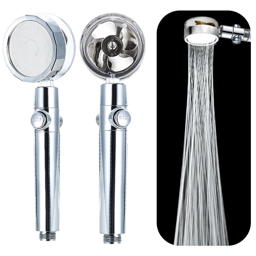 Rotating Shower Head and 360 Degrees Water Saving Flow with Small Fan ABS Rain High Pressure Spray Accessories