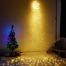 Load image into Gallery viewer, 8 Modes Timer 350 LED Waterfall Christmas Tree Lights with Topper Moon Star Outdoor Fairy String
