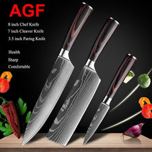 Load image into Gallery viewer, Japanese Kitchen Knife Set Laser Damascus Pattern Sharp Cleaver, Slicing, and Utility Cutlery
