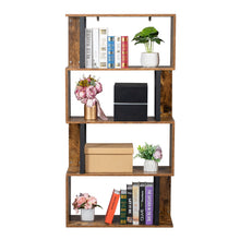 Load image into Gallery viewer, Bookcase and Bookshelf 4Tier,S-Shaped, Z-Shelf for Home Office, in Vintage Brown
