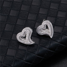 Load image into Gallery viewer, 1Pair Heart Shape Pave Rhinestone CZ Stone Ice Out Stud Earring Bling Copper For Women Jewelry
