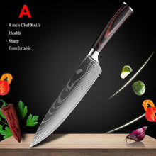 Load image into Gallery viewer, Japanese Kitchen Knife Set Laser Damascus Pattern Sharp Cleaver, Slicing, and Utility Cutlery
