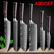 Load image into Gallery viewer, Japanese Kitchen Knife Set Laser Damascus Pattern Sharp Cleaver, Slicing, and Utility Cutlery
