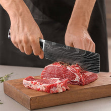 Load image into Gallery viewer, Japanese Kitchen Knife Set Laser Damascus Pattern Sharp Cleaver, Slicing, and Utility Cutlery
