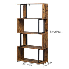 Load image into Gallery viewer, Bookcase and Bookshelf 4Tier,S-Shaped, Z-Shelf for Home Office, in Vintage Brown
