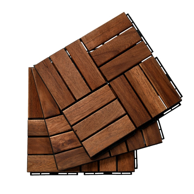 Wood Outdoor Flooring Interlocking Deck Tiles Patio Waterproof UV Protected, for Party Balcony 12”x12” 10 TileS