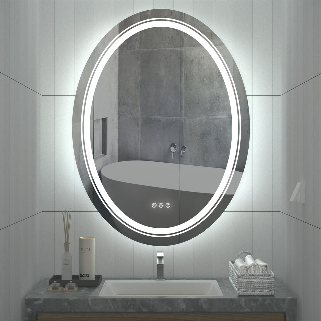 Oval LED Bathroom Mirror Dimmable Light, Wall Mounted Vanity Makeup Mirror