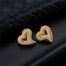 Load image into Gallery viewer, 1Pair Heart Shape Pave Rhinestone CZ Stone Ice Out Stud Earring Bling Copper For Women Jewelry
