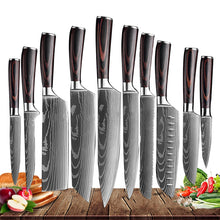 Load image into Gallery viewer, Japanese Kitchen Knife Set Laser Damascus Pattern Sharp Cleaver, Slicing, and Utility Cutlery
